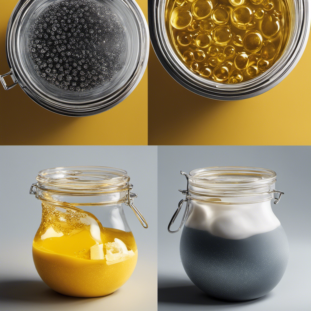 An image showcasing two separate containers, one filled with bubbling water at a rolling boil and the other with unmelted butter, emphasizing the stark contrast between their distinct physical states and temperatures