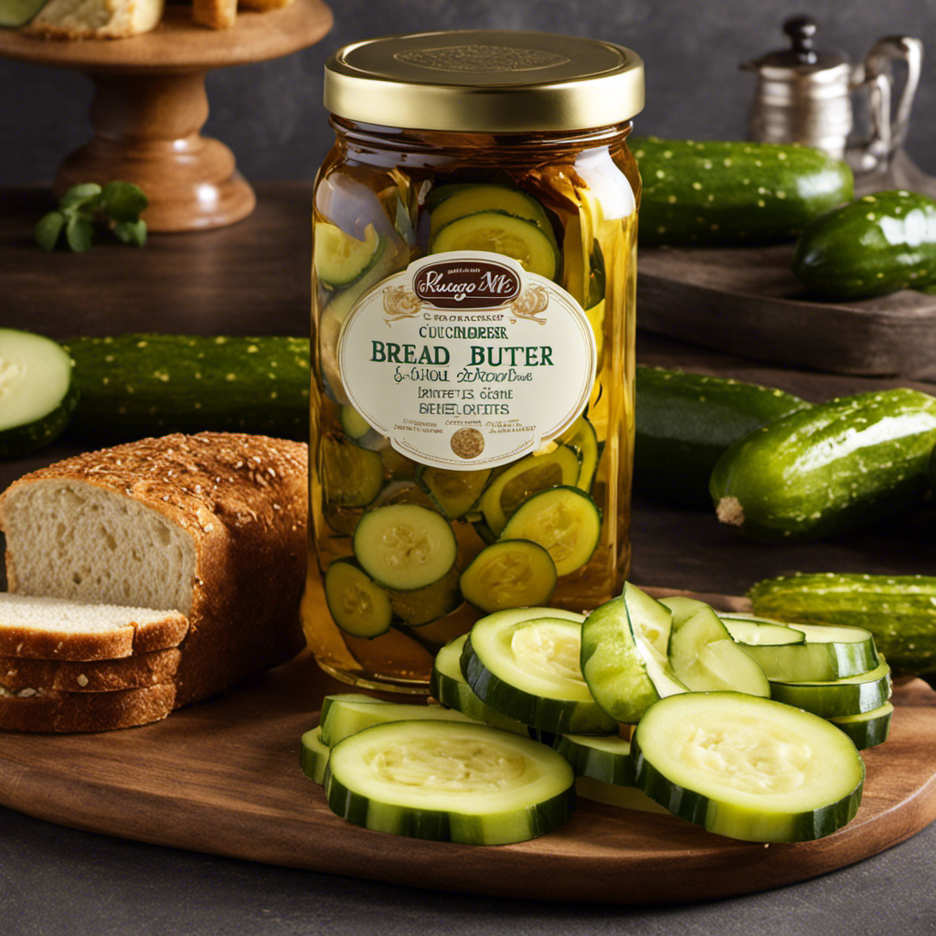 An image of a jar filled with crisp, golden cucumber slices submerged in a tangy, amber-hued brine
