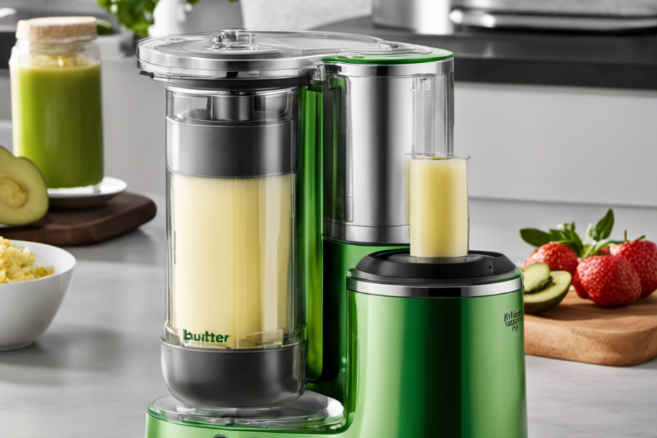An image that showcases the Magic Butter Maker's sleek design, with its LED display illuminating in a vibrant green hue, indicating the completion of a cycle