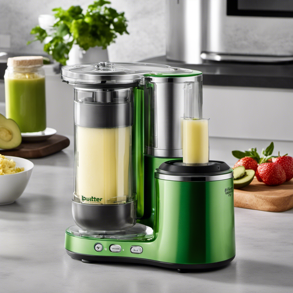 An image that showcases the Magic Butter Maker's sleek design, with its LED display illuminating in a vibrant green hue, indicating the completion of a cycle