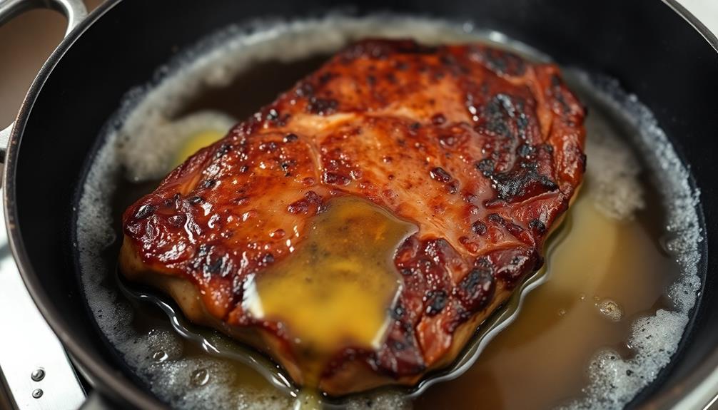 sear steak in skillet