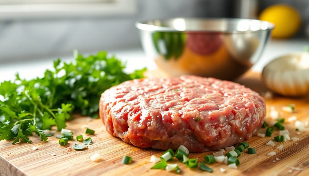 mixing ingredients for burgers