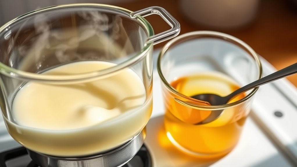 gentle heat thorough stirring