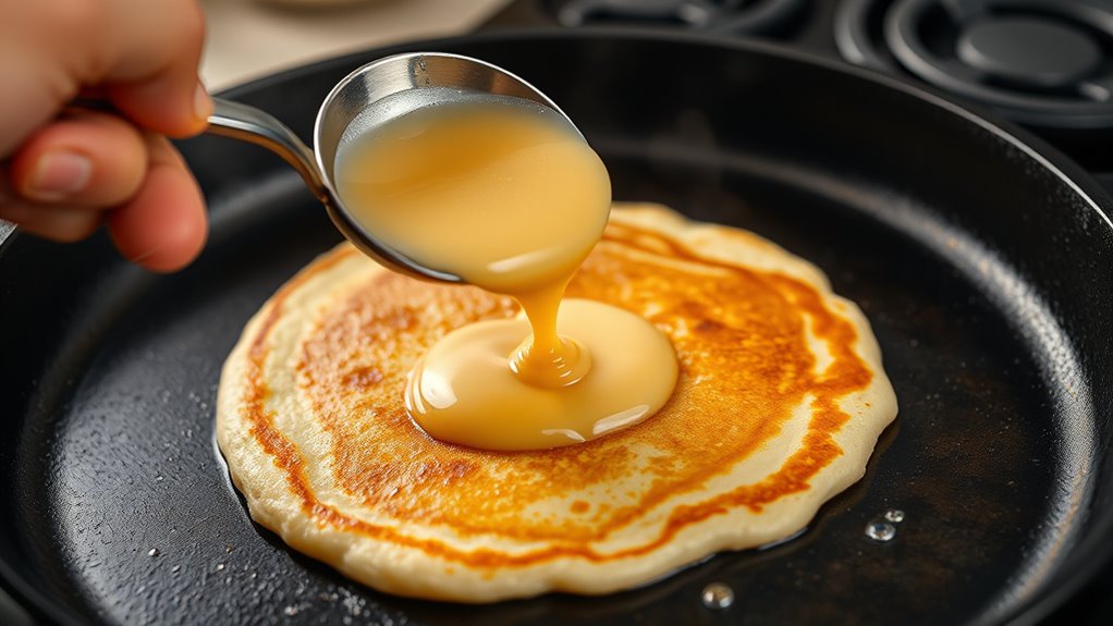 pour batter evenly carefully