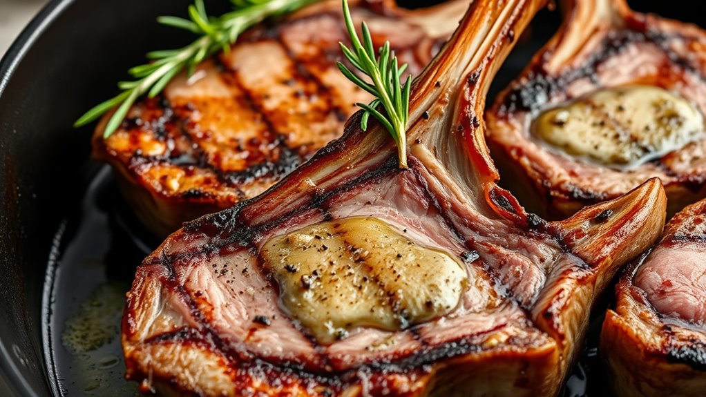 selecting marbled marinated lamb