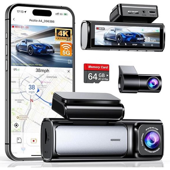 4K Dual Dash Cam with 5G WiFi and GPS
