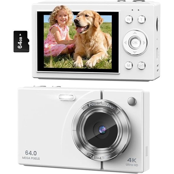 4K Kids Camera with 64MP 16X Zoom White