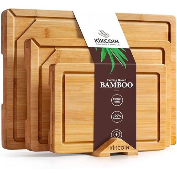 Kikcoin 3-Piece Bamboo Cutting Board Set with Handles