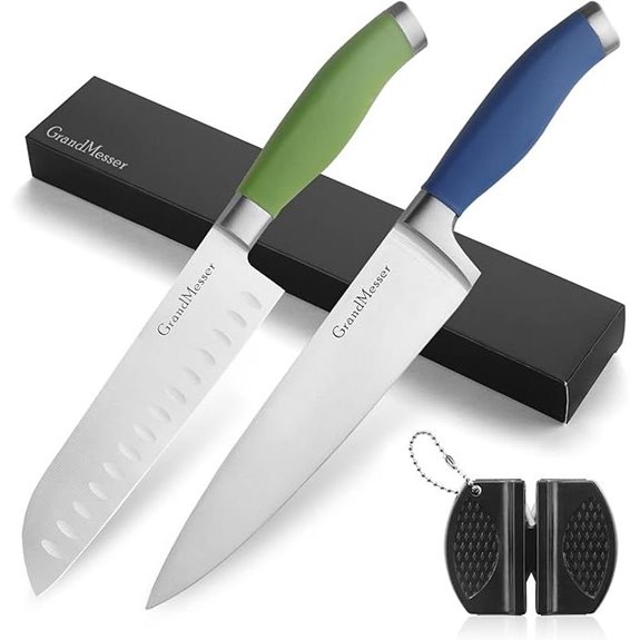 Kitchen Knives Set: Chef & Santoku with Ergonomic Handles