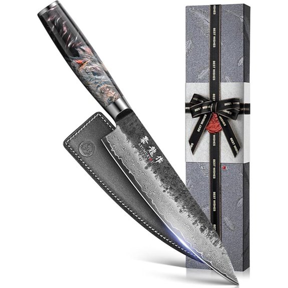Japanese 8-Inch Damascus Chef Knife with Leather Sheath