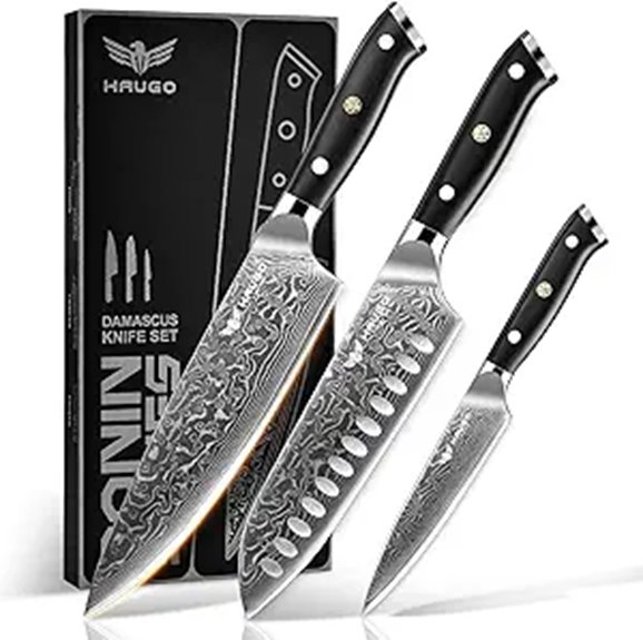 Haugo Damascus 3-Piece Chef Knife Set