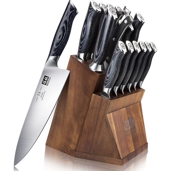 SHAN ZU Kitchen Knife Set with Block Ergonomic Handles