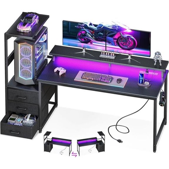AODK 59-Inch Gaming Desk with USB & LED Light