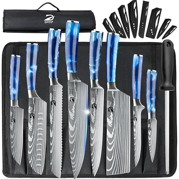 Dfito 9-Piece Chef Knife Set with Roll Bag