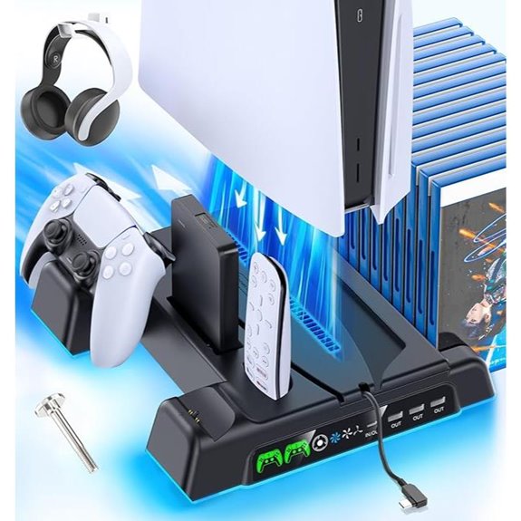 PS5 Cooling Stand & Charging Station with LED Fans