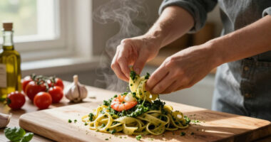 Pici Con Pesto Di Gamberi